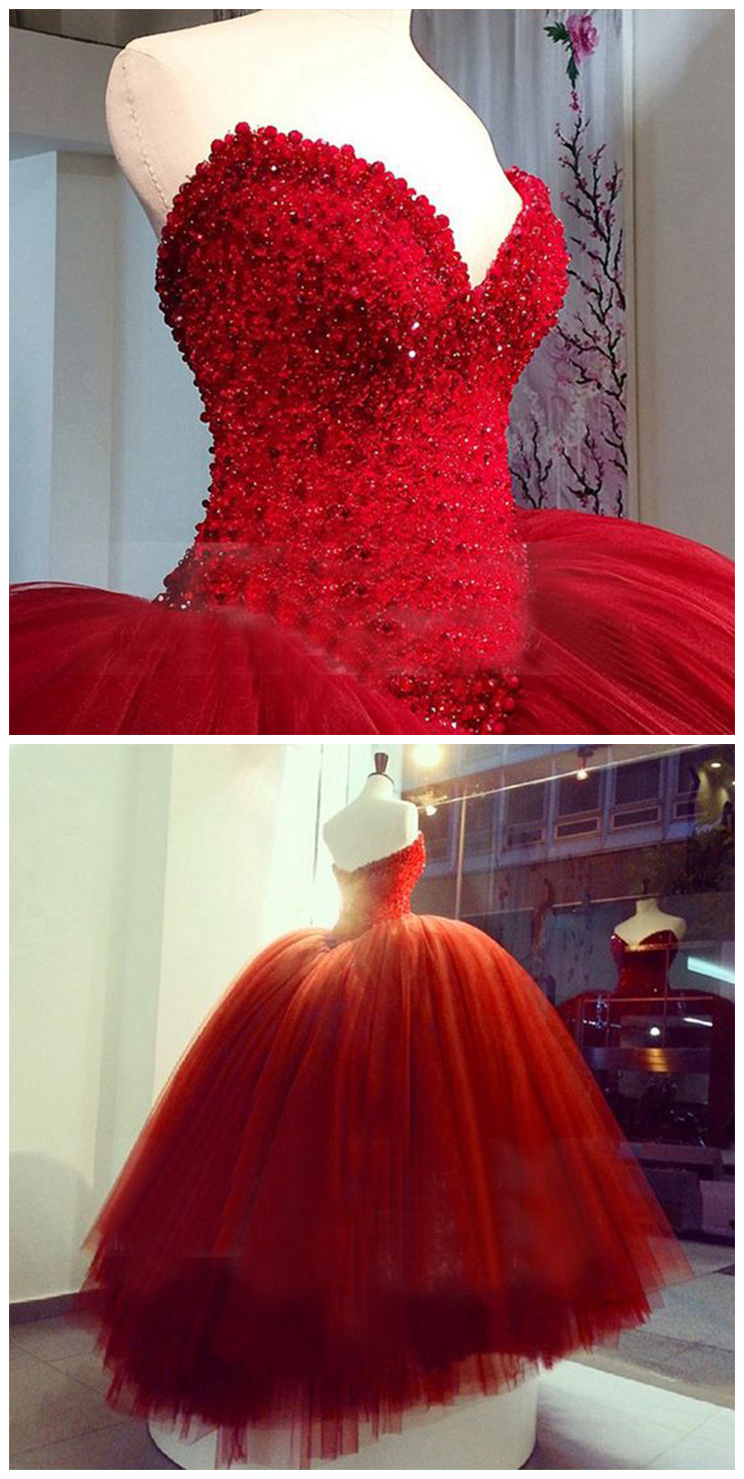 red puffy wedding dress