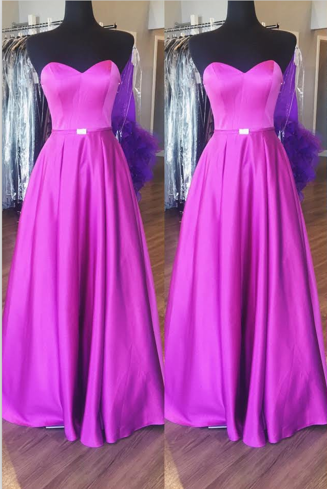 Purple Strapless Sweetheart Satin A-line Long Prom Dress, Evening Dress