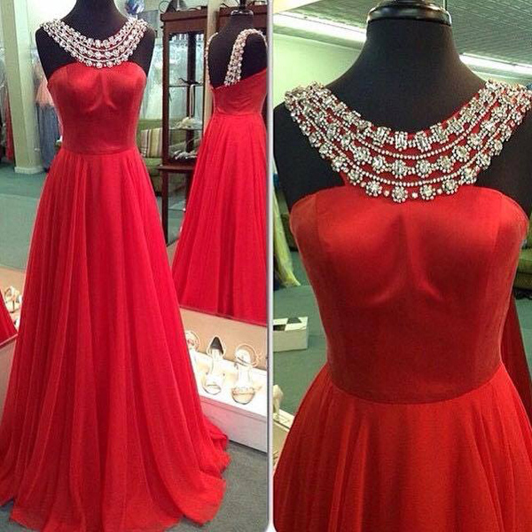 Halter Beaded Red Prom Dresses Graduation Party Dresses Formal Dresses Banquet Gowns