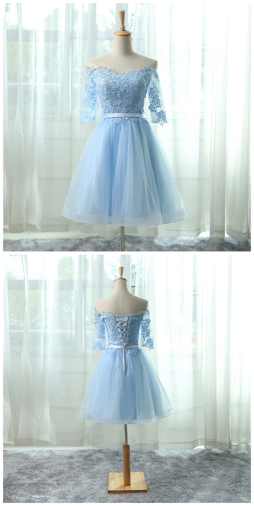 Elegant Homecoming Dresses,a-line Homecoming Dresses,light Blue Homecoming Dresses,off Shoulder Homecoming Dresses,short Prom Dresses,party Gowns