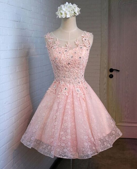 Pink Lace Homecoming Dresses, A-line Homecoming Dresses, Cute Homecoming Dresses, Homecoming Dresses, Juniors Homecoming Dresses, Homecoming