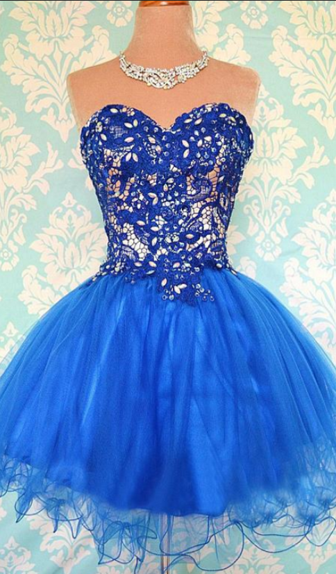 Homecoming Dress, Cute Homecoming Dress, Sweetheart Homecoming Dress, Royal Blue Homecoming Dress, Short Homecoming Dress, Crystal Homecoming