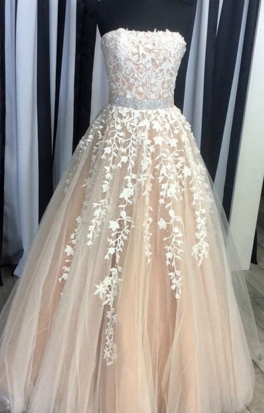 Unique Strapless Champagne Formal Prom Dress main image 1