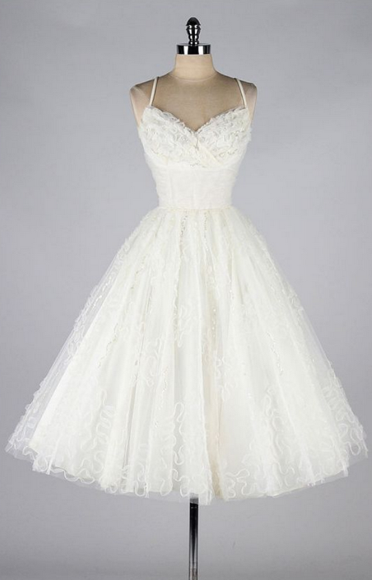 Vintage Prom Dress, White Prom Gowns, Lace Homecoming Dress