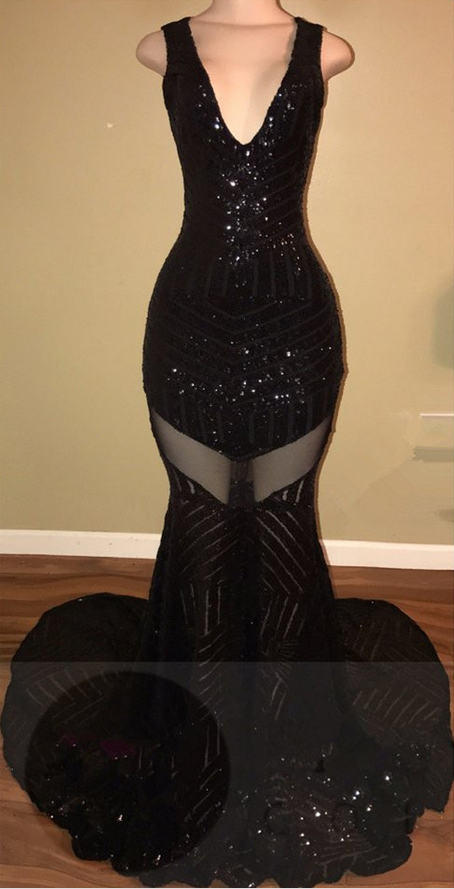 open lace back dress Lace-Up Open-Back Long Black Prom Dress with Glitter Black / 2