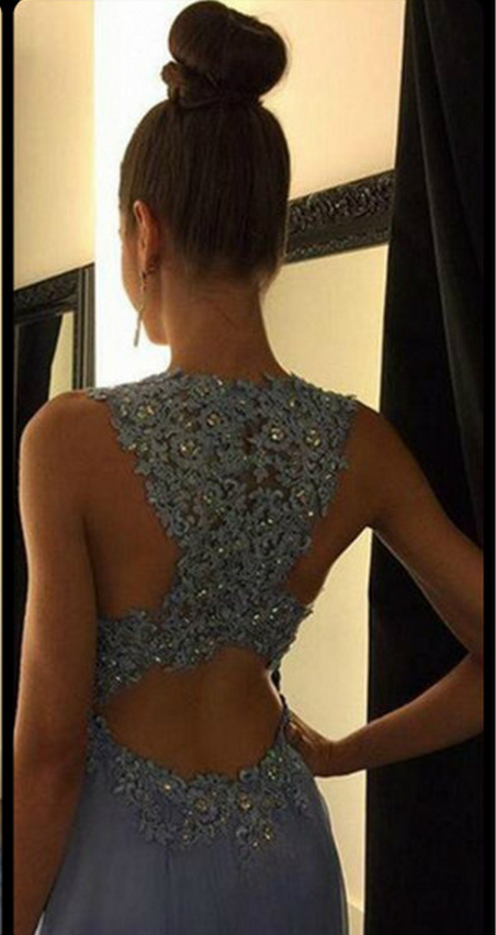 Round Neck Long Sleeves Beading Long Chiffon Prom Dresses, PD0663