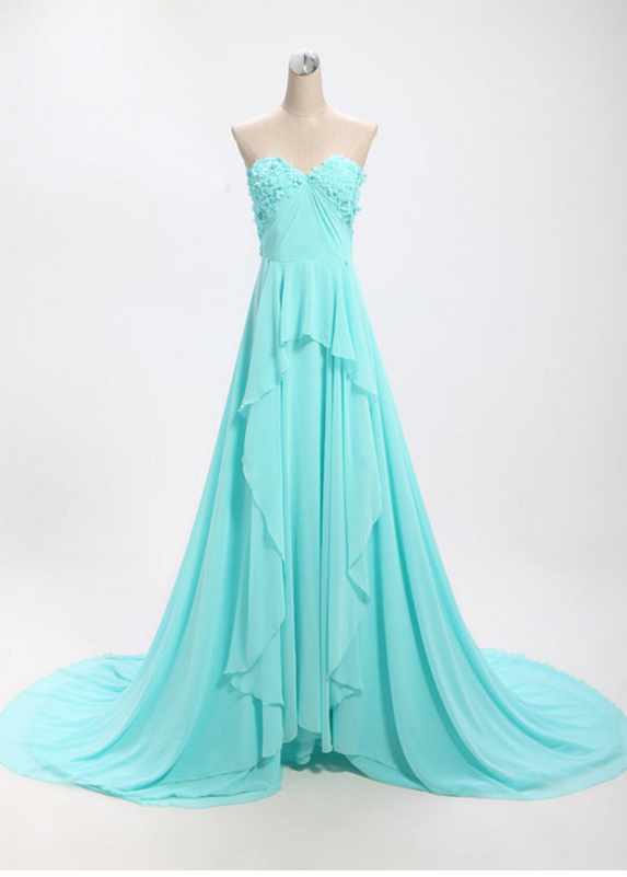 Elegant Blue Sweetheart Long Prom Dresses , Prom Gowns, Evening Gowns, Formal Dresses