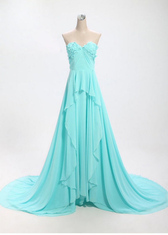 Elegant Blue Sweetheart Long Prom Dresses , Prom Gowns, Evening Gowns