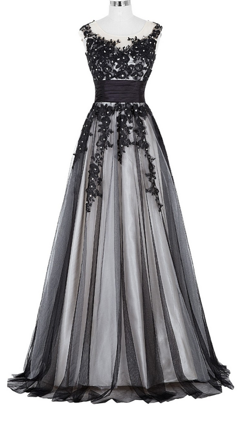 Tulle Lace Appliques Sleeveless Formal Dresses Long Graduation Dresses