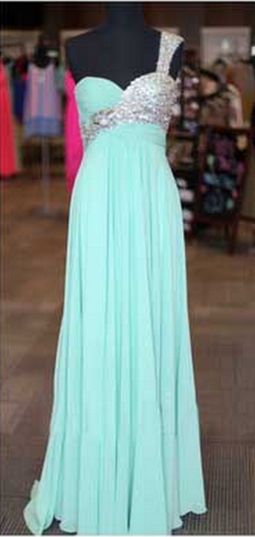 Charming A-line One Shoulder Long Chiffon Prom Dresses Sweetheart Beaded Formal Dresses Graduation Dresses Evening Gown