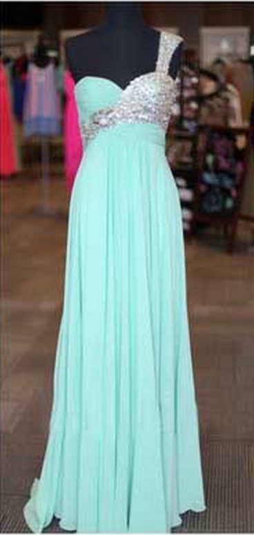 Charming A Line One Shoulder Chiffon Long Prom Dress, Evening Dress C6871