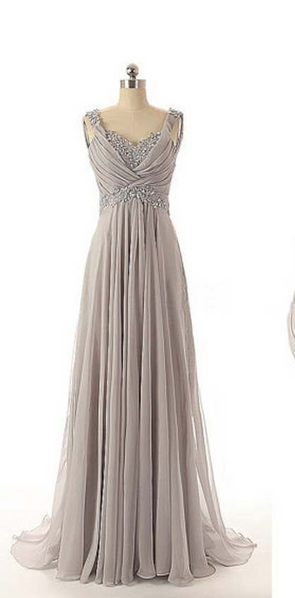 Long Prom Dress, Gray Prom Dress, Chiffon Prom Dress, Formal Prom Dress, Affordable Prom Dress, Simple Prom Dress, Evening Dress,