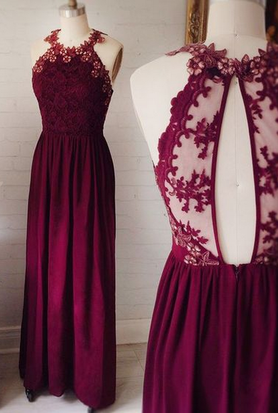 Burgundy Bridesmaid Dress,keyhole Back Lace Bridesmaid Gown,vintage Burgundy Lace Formal Party Dress
