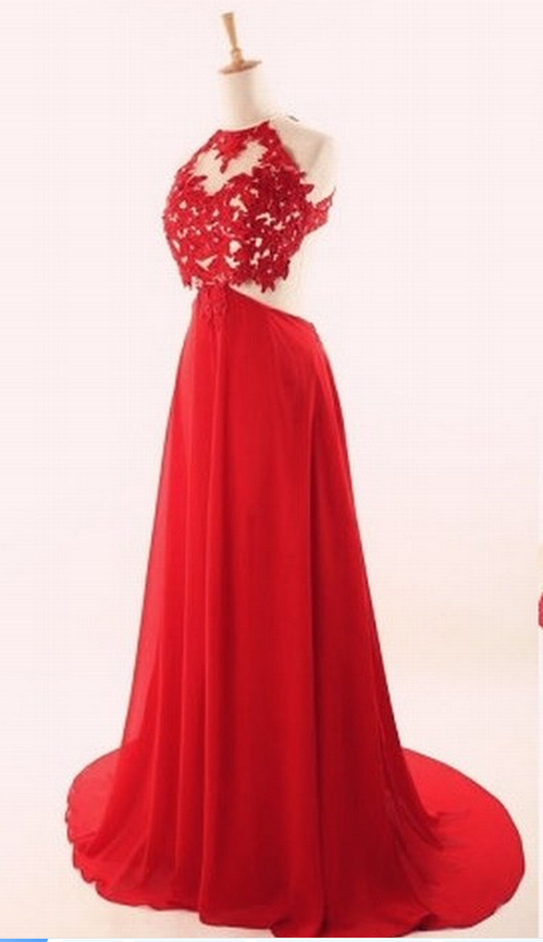 Charming Handmade Red Lace Applique Prom Dresses,party Dress,evening Dresses