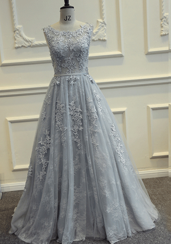 Grey Prom Dresses,long Prom Dresses,tulle Prom Dresses,lace Prom Gowns Evening Dresses,