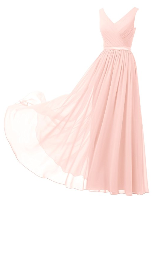 Custom Made Pink Chiffon V-neckline Drapped Evening Dress, Wedding Dresses, Bridesmaid Dresses, Graduation Dresses
