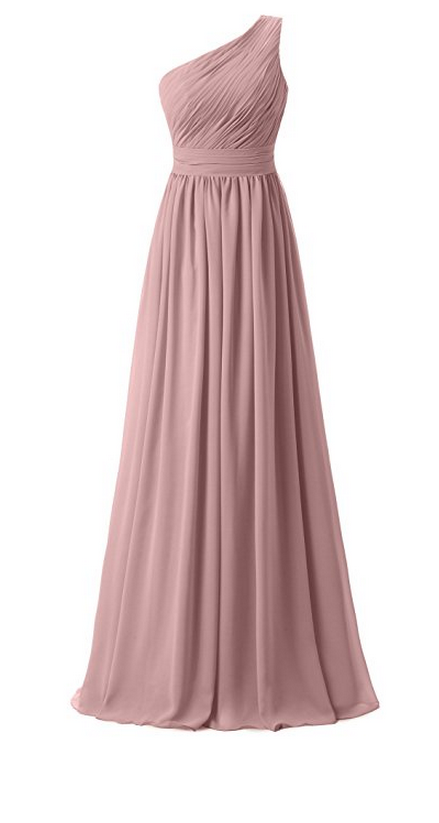 Custom Made Dusty Pink One-shoulder Neckline Chiffon Floor Length A-line Bridesmaid Dress