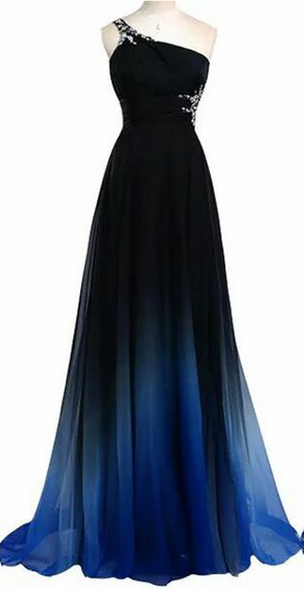 Charming Prom Dress,one-shoulder Prom Dress,gradient Color Prom Dress,chiffon Prom Dress,a-line Evening Dress