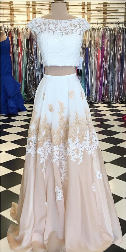 Two Tone Prom Dresses, Two Piece Prom Dress, Lace Applique Prom Dress ...