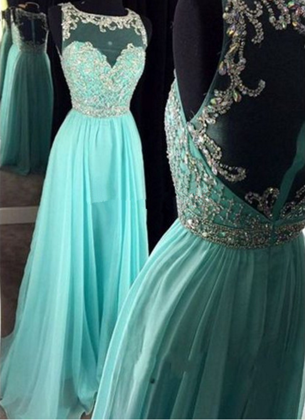 Charm Prom Dress, Illusion Neckline Prom Dress, Exquisite Beading Prom Dresses