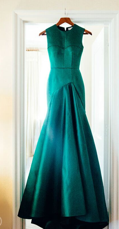 Emerald Sleeveless Satin Mermaid Long Prom Dress, Evening Dress