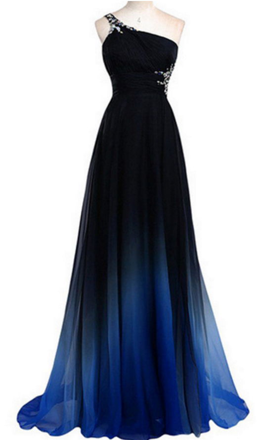 Shoulder Wrapped Around The Back Of The Evening Gradient Color Dress