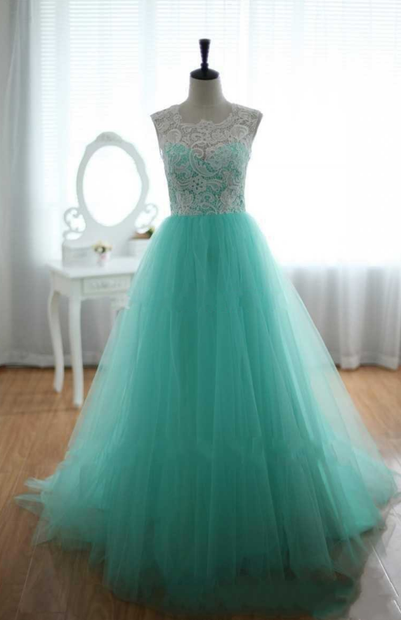 Long Tulle Lace Icy Blue Prom Dress on Luulla