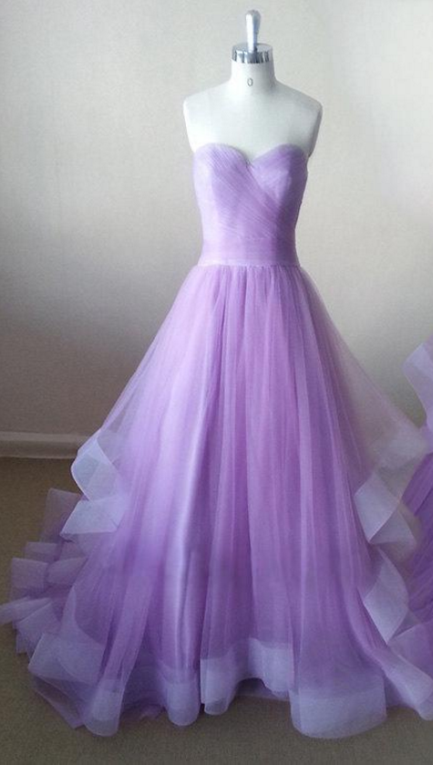 Sleeveless Lavender Prom Dress, Tiered Formal Occasion Dress