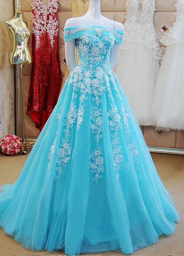 Off The Shoulder Ice Blue Formal Occasion Dress