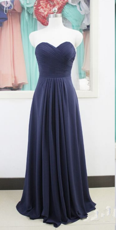 Long Navy Chiffon Evening Dress Formal Occasion Dress With Pleated Bodice