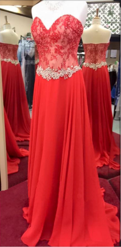 Red Prom Dress With Lace Bodice