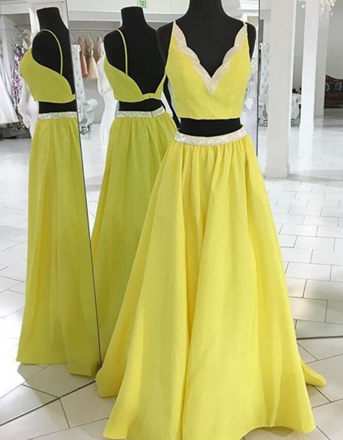 Sun Yellow 2 Pieces Prom Dress