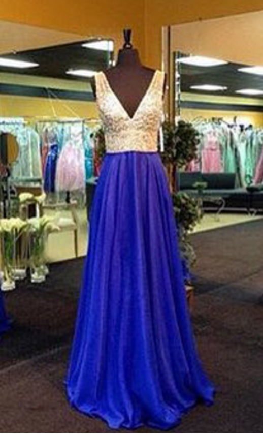Royal Blue Beaded Prom Dress With Crystals Evening Dresses