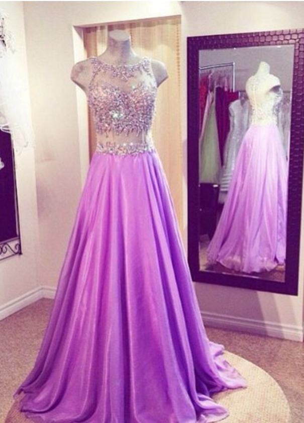 Long Organza Prom Dress With Beaded Illusion Bodice Evening Dresses
