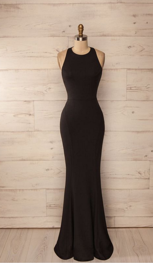 Halter Long Black Prom Dress With Open Back Evening Dresses