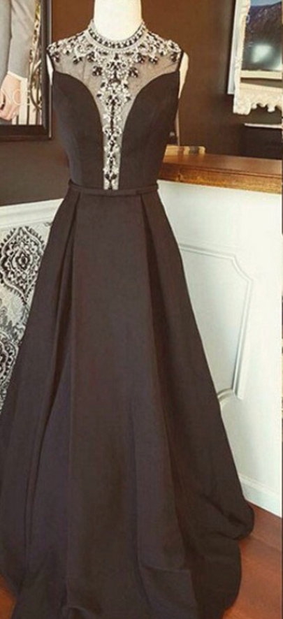 Prom Dress, Black Prom Dress, Beaded Prom Dress Evening Dresses
