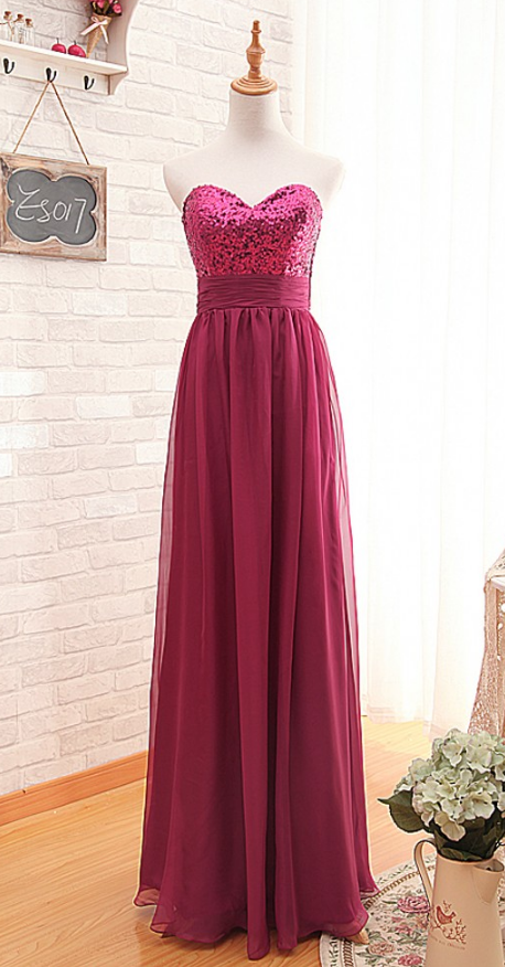 Rose Red Sequin Bridesmaid Dress Party Dress Evening Dress