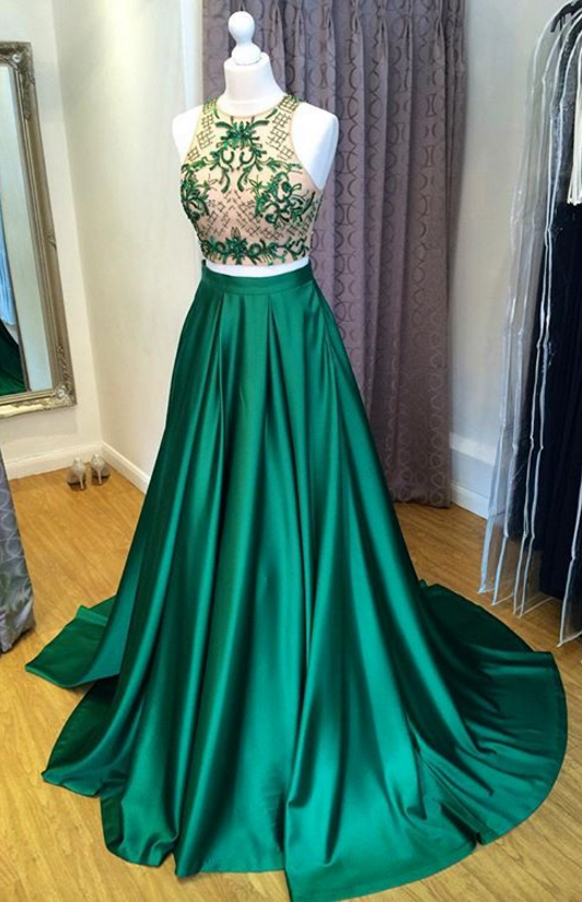 Pieces Prom Dress With Illusion Top Evening Dresses