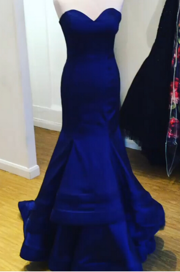 royal blue satin mermaid prom dress