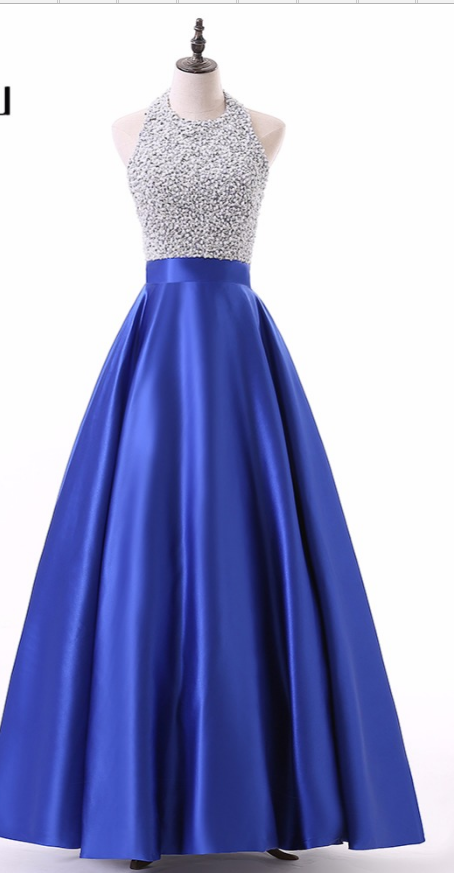 Royal Blue Sequined Dress With Satin Gown, Sleeveless, Sleeveless Evening Gown