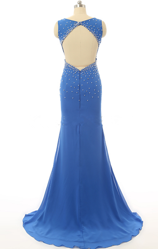 High Quality Formal Dress, High Dress Neckline Chiffon Long Evening