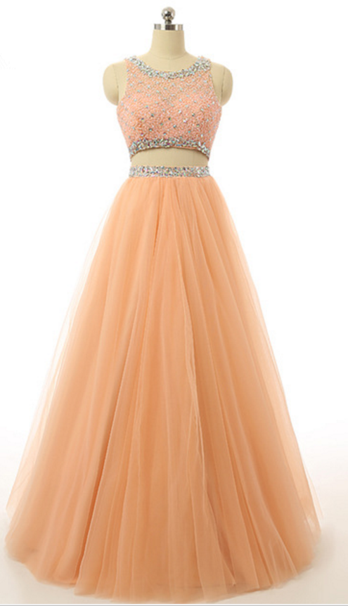 A Two-piece Set, Sexy Tulle, Sleeveless Evening Gown, Long Gown