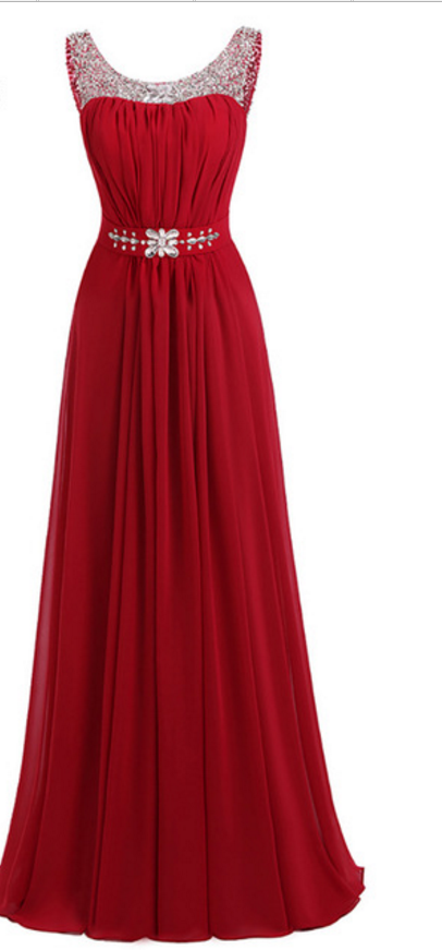 Formal Evening Dress, A Woman's Elegant Dinner Dress, Sleeveless Chiffon Evening Dress