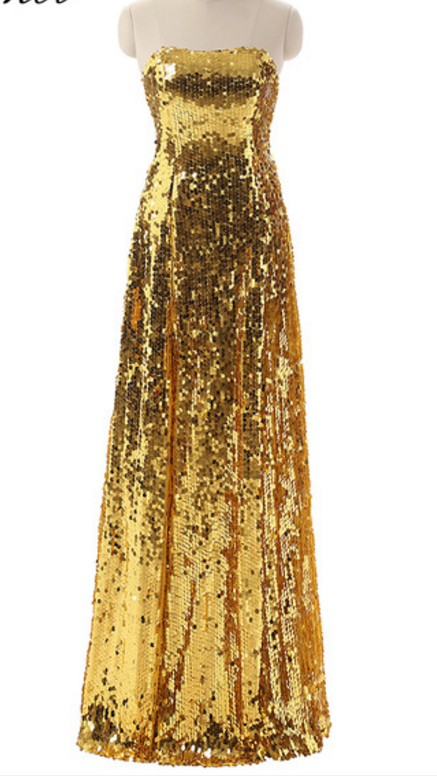Elegant Evening Dress, Sleeveless Golden Ball Gown