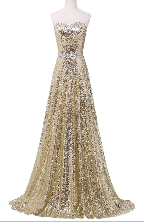 Luxurious Design Gold Evening Gown Long Ball Gown Sexy Floor-length Sequined Gown