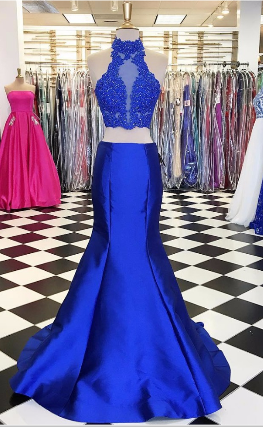 The Prom Dress, The Royal Blue Mermaid With A Sleeveless Lace, Two Ball Gowns