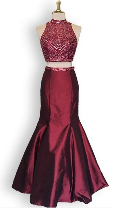 The Ornate Burgundy Ball Gown, The Sexy, High-necked, High-necked, High-necked Ball Gown