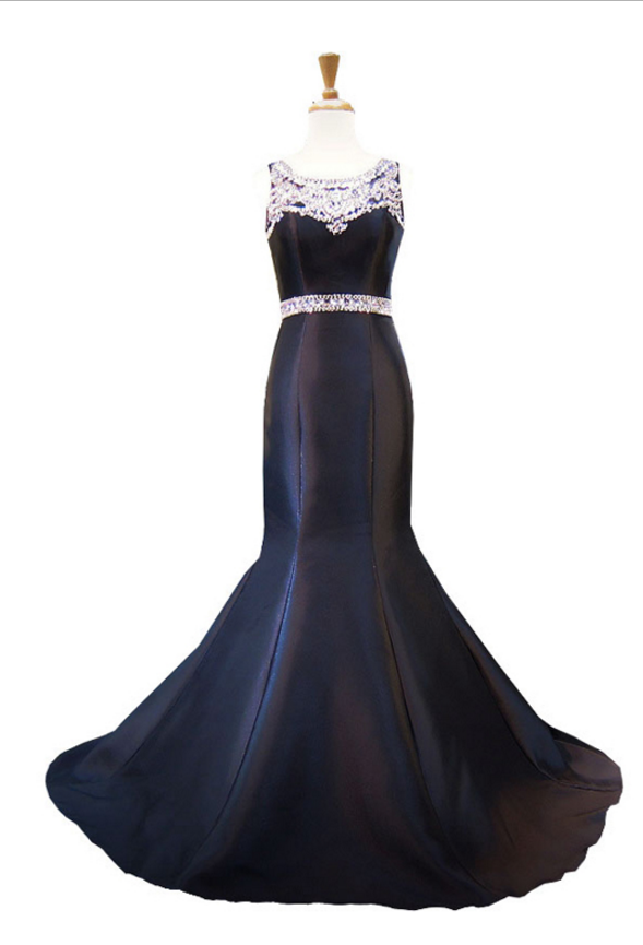 Mermaid Style Crystal Pearlescent Floor, Women Black Formal Evening Dress Dress Skirt