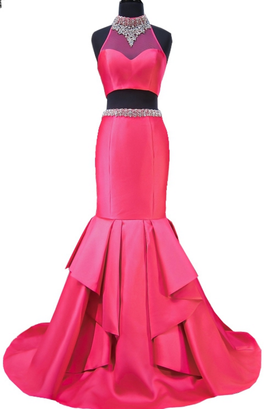 The Prom Gown Is A Sexy African Pink Two-part Ball Gown