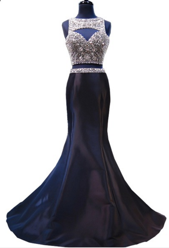Prom Dress, Stunning Sleeveless Black Mermaid Pearl Decorated With Two Ball Gowns In Africa